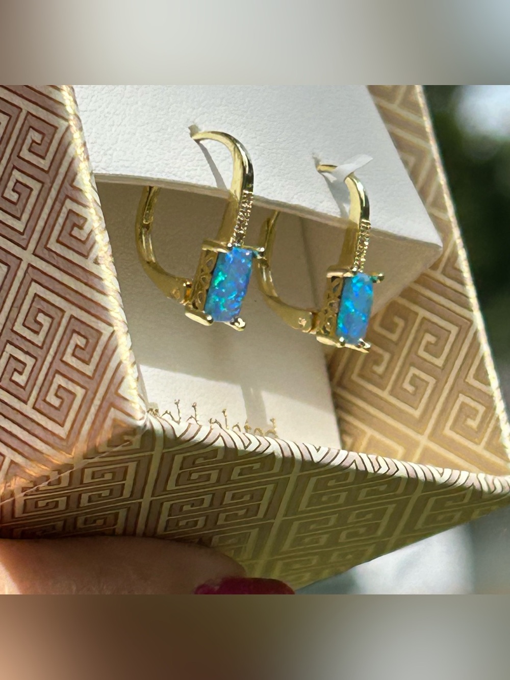 Gold Plated Blue Opal Drop Earrings